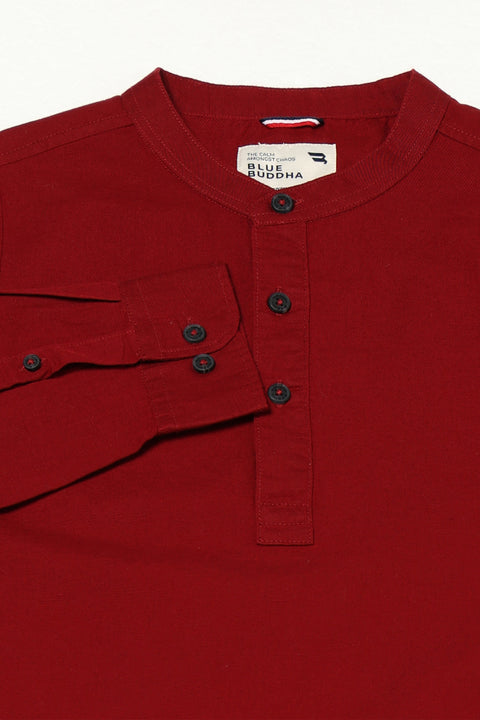Maroon Mandarin Collar Shirt