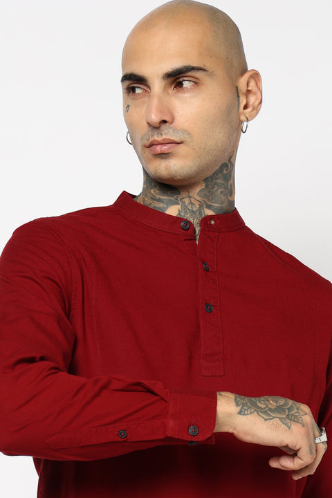 Maroon Mandarin Collar Shirt