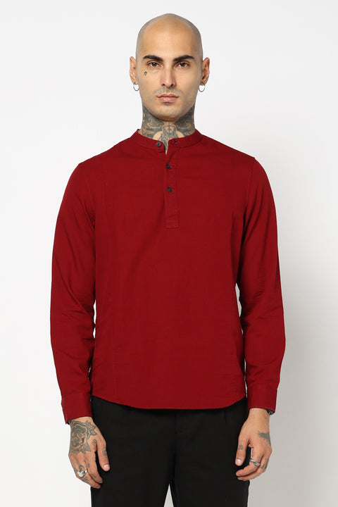 Maroon Mandarin Collar Shirt