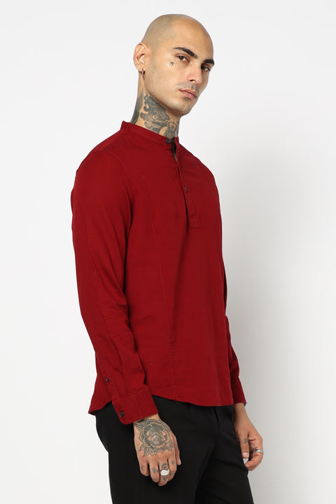 Maroon Mandarin Collar Shirt