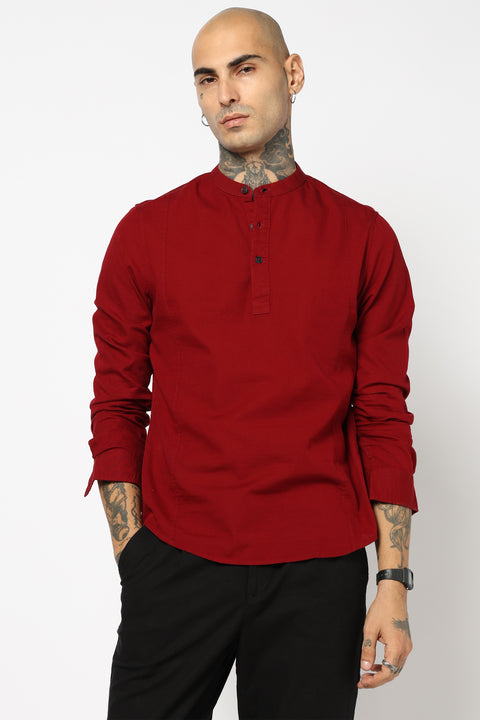 Maroon Mandarin Collar Shirt