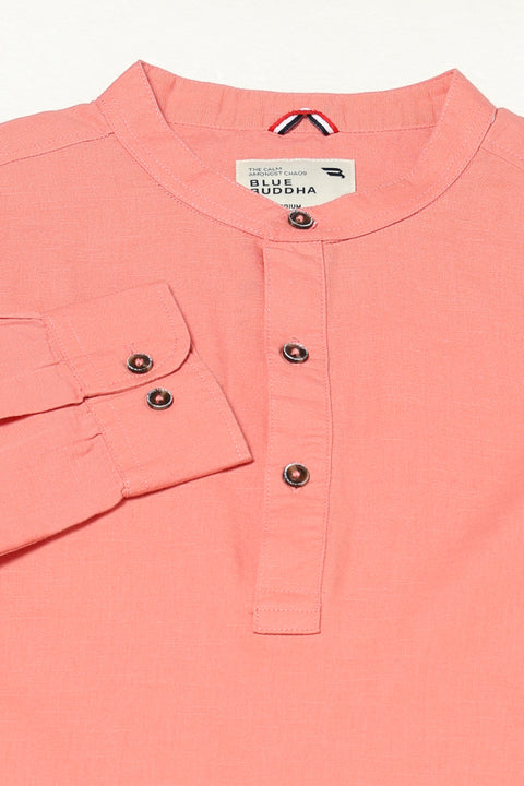 Pink Solid Cotton Kurta Shirt