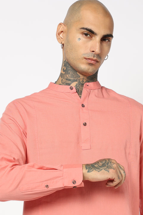 Pink Solid Cotton Kurta Shirt