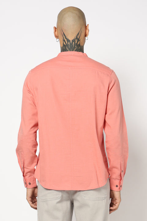 Pink Solid Cotton Kurta Shirt