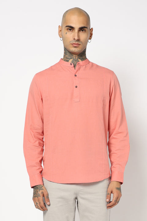 Pink Solid Cotton Kurta Shirt