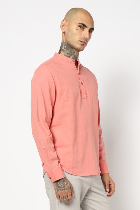 Pink Solid Cotton Kurta Shirt