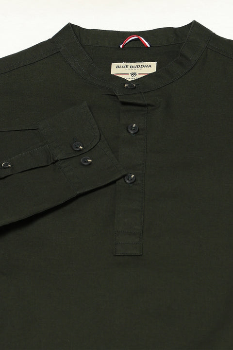 Green Solid Cotton Kurta Shirt