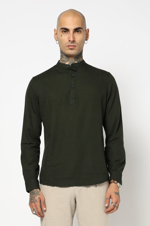 Green Solid Cotton Kurta Shirt