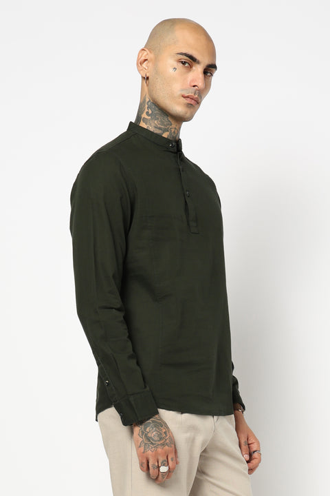 Green Solid Cotton Kurta Shirt