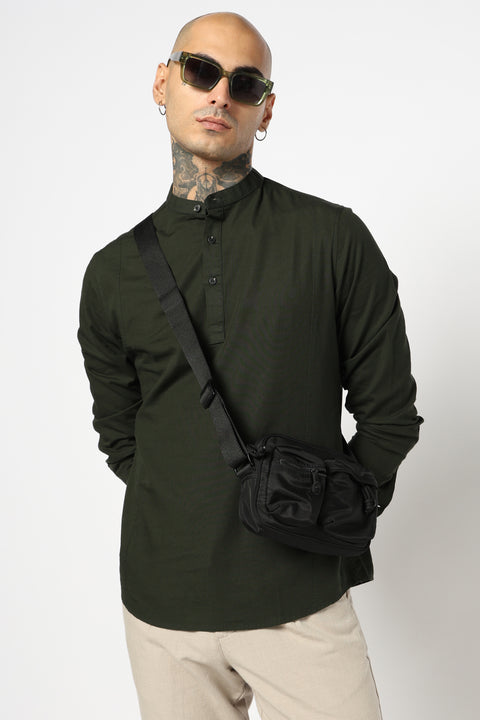 Green Solid Cotton Kurta Shirt