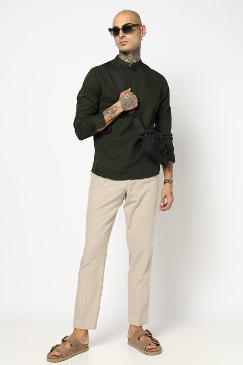Green Solid Cotton Kurta Shirt
