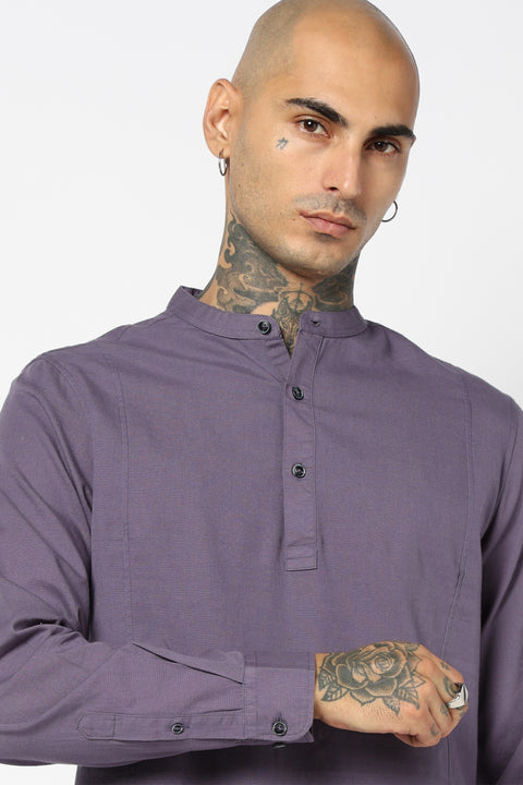 Pewter Solid Cotton Kurta Shirt