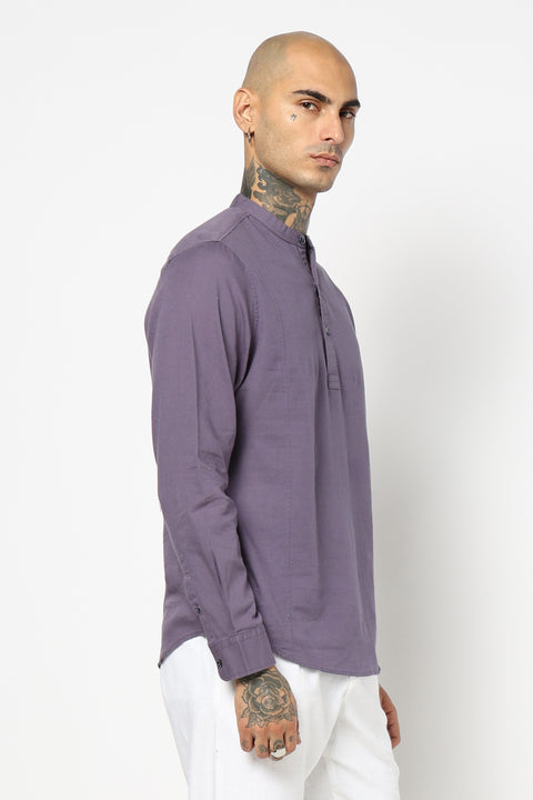 Pewter Solid Cotton Kurta Shirt