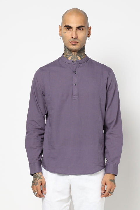 Pewter Solid Cotton Kurta Shirt