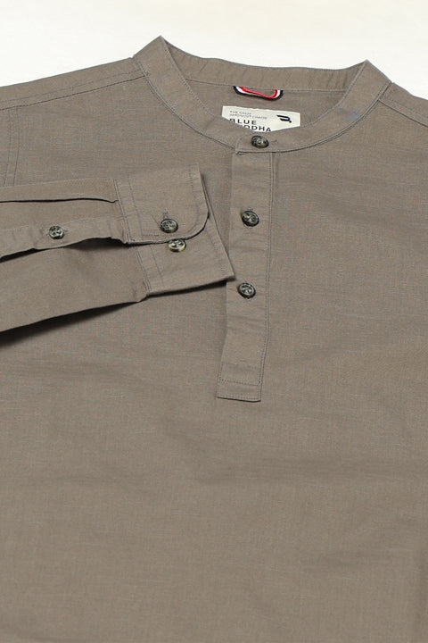 Grey Solid Cotton Kurta Shirt