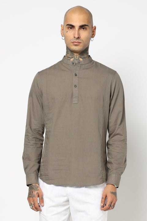 Grey Solid Cotton Kurta Shirt