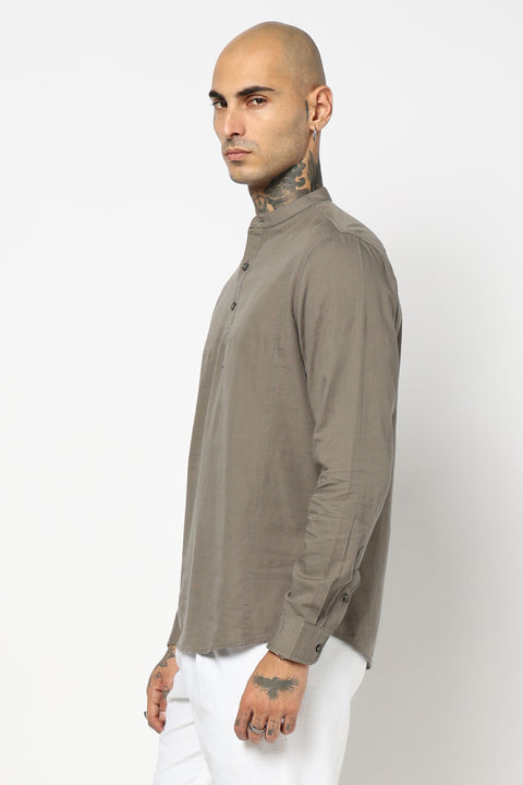 Grey Solid Cotton Kurta Shirt