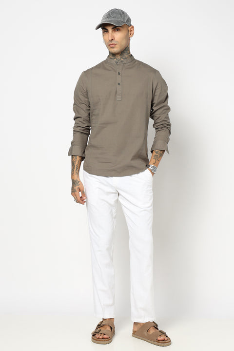 Grey Solid Cotton Kurta Shirt