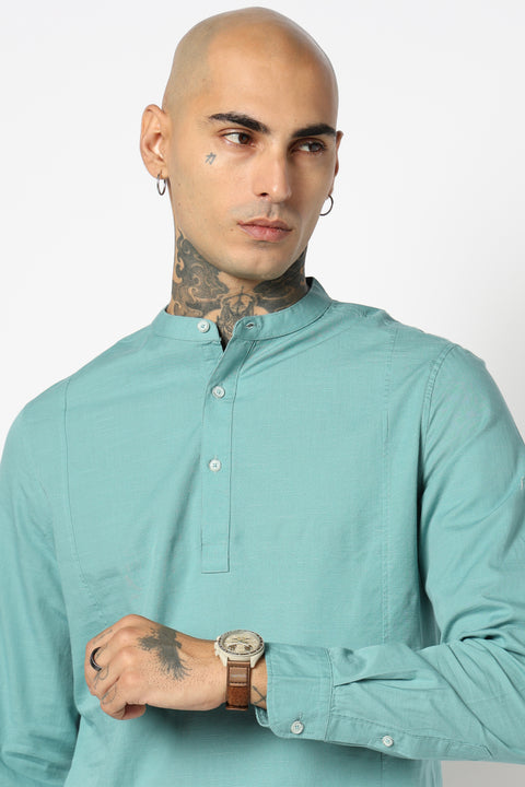 TURQUISE PLAIN MANDARIN COLLAR KURTA