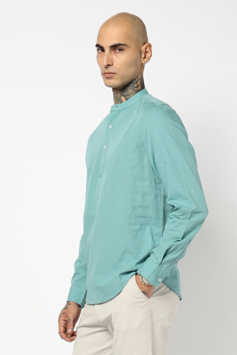TURQUISE PLAIN MANDARIN COLLAR KURTA