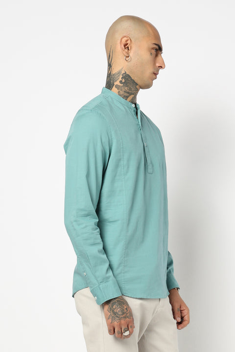 TURQUISE PLAIN MANDARIN COLLAR KURTA