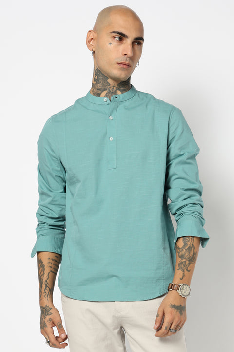 TURQUISE PLAIN MANDARIN COLLAR KURTA