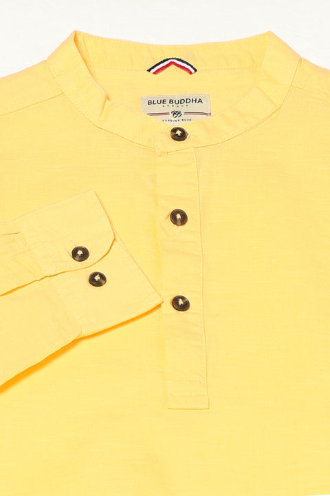Mustard Solid Cotton Shirt Kurta