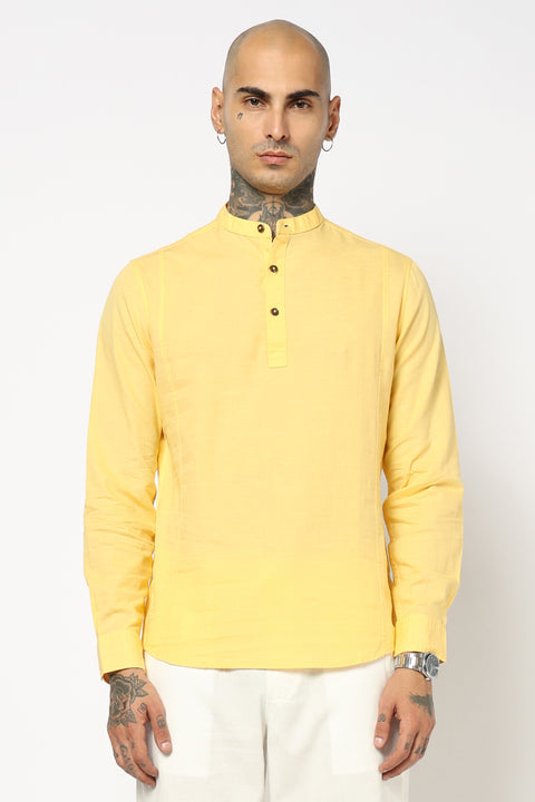Mustard Solid Cotton Shirt Kurta