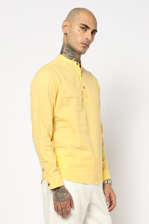 Mustard Solid Cotton Shirt Kurta