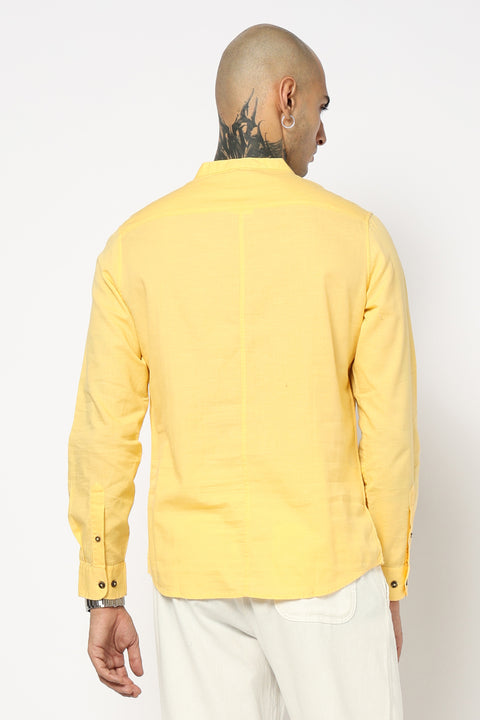 Mustard Solid Cotton Shirt Kurta
