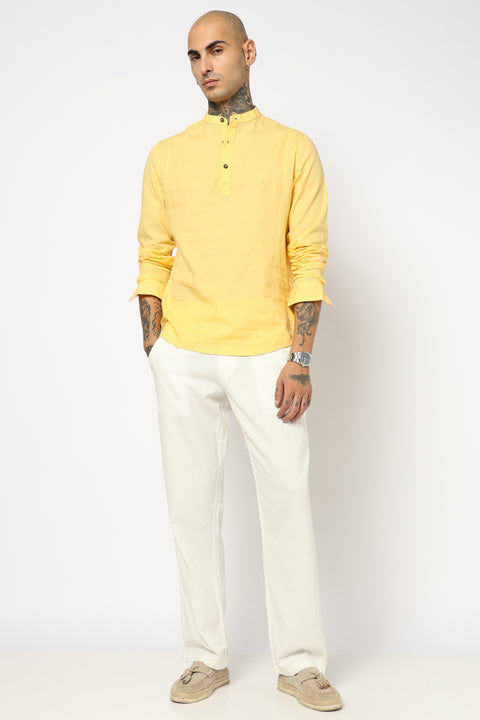 Mustard Solid Cotton Shirt Kurta