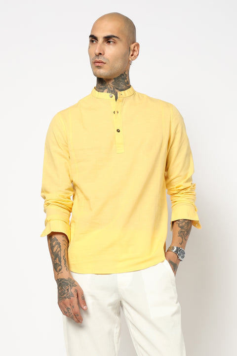 Mustard Solid Cotton Shirt Kurta