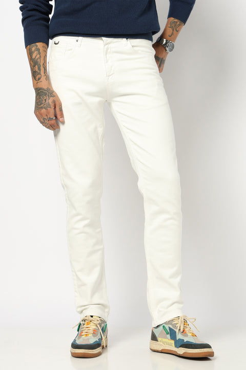 WHITE PLAIN SLIM FIT JEANS