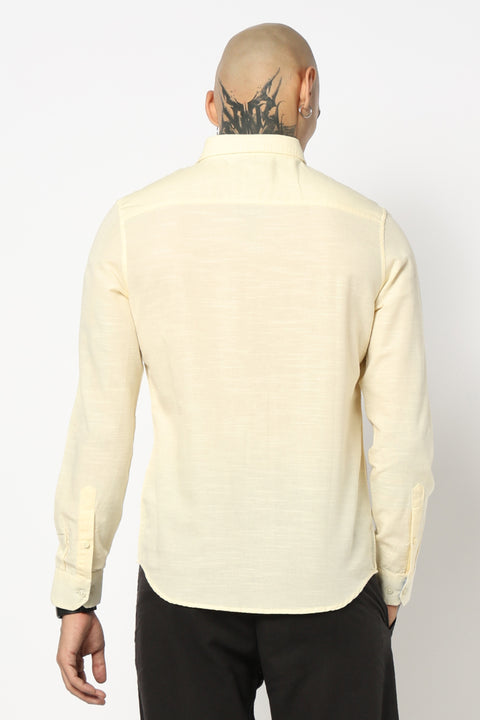 CREAM PLAIN TAILORED FIT SHIRT