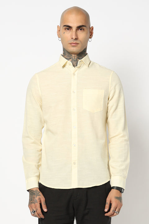 CREAM PLAIN TAILORED FIT SHIRT