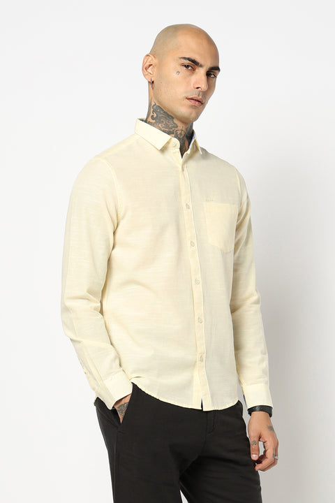 CREAM PLAIN TAILORED FIT SHIRT