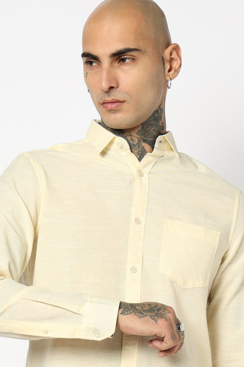 CREAM PLAIN TAILORED FIT SHIRT