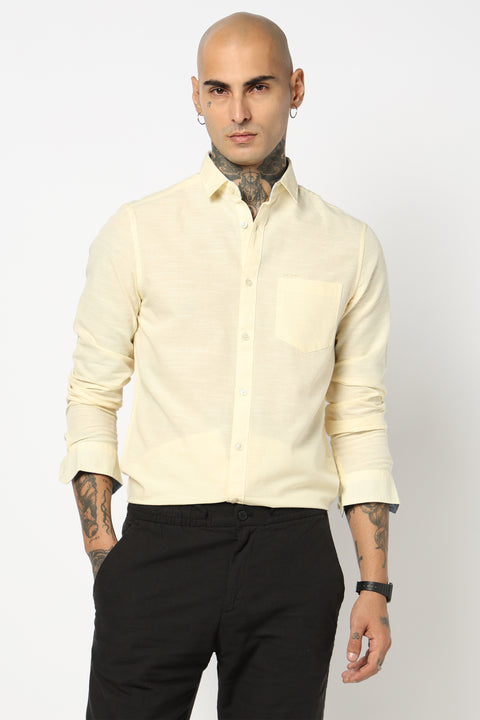 CREAM PLAIN TAILORED FIT SHIRT