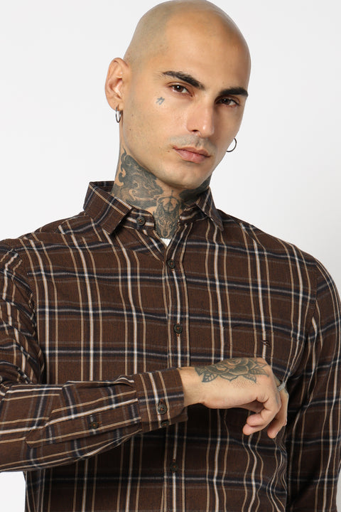 KHAKHI CHECKERED FULL SLEEVE SHIRT