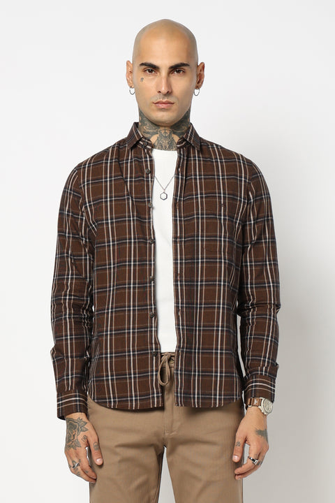 KHAKHI CHECKERED FULL SLEEVE SHIRT