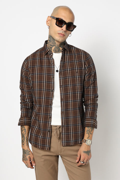 KHAKHI CHECKERED FULL SLEEVE SHIRT