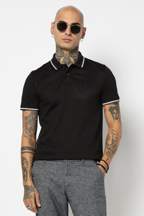 BLACK SOLID TIPPED COLLAR POLO