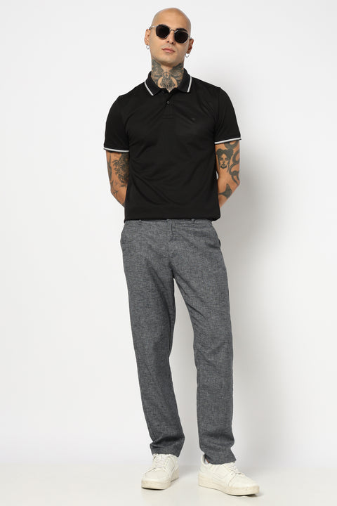 BLACK SOLID TIPPED COLLAR POLO