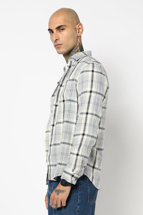 DUSTY BLUE TARTAN CHECKERED SHIRT