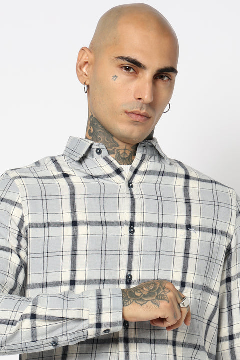 DUSTY BLUE TARTAN CHECKERED SHIRT