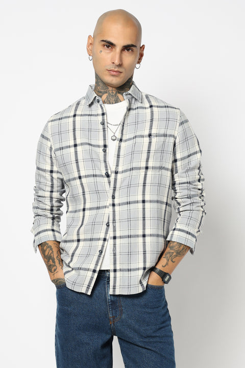 DUSTY BLUE TARTAN CHECKERED SHIRT