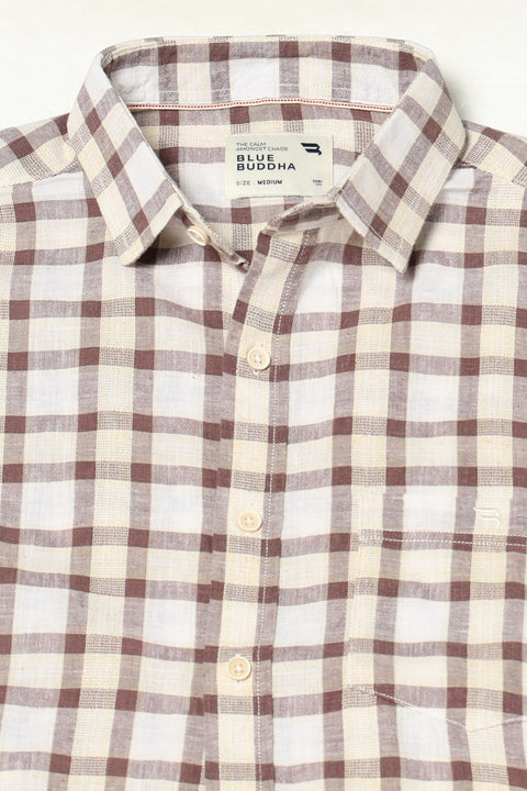 BROWN CHECKERED HALF SLEEVE SHIRT