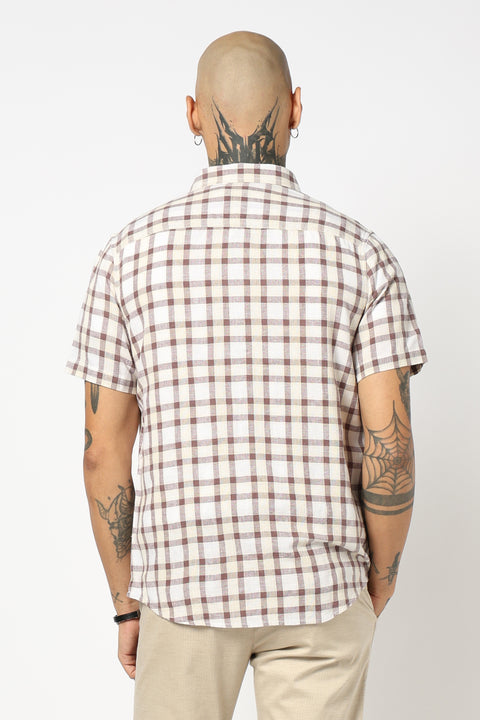 BROWN CHECKERED HALF SLEEVE SHIRT