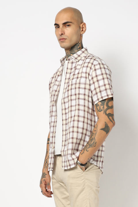 BROWN CHECKERED HALF SLEEVE SHIRT