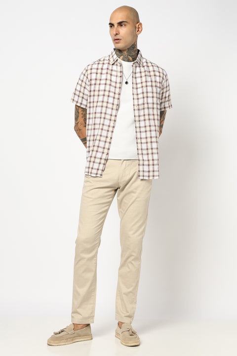 BROWN CHECKERED HALF SLEEVE SHIRT